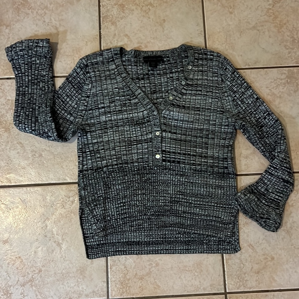 House of Harlow Vneck Ribbed Henley Sweater Gray,‎ Sz XL